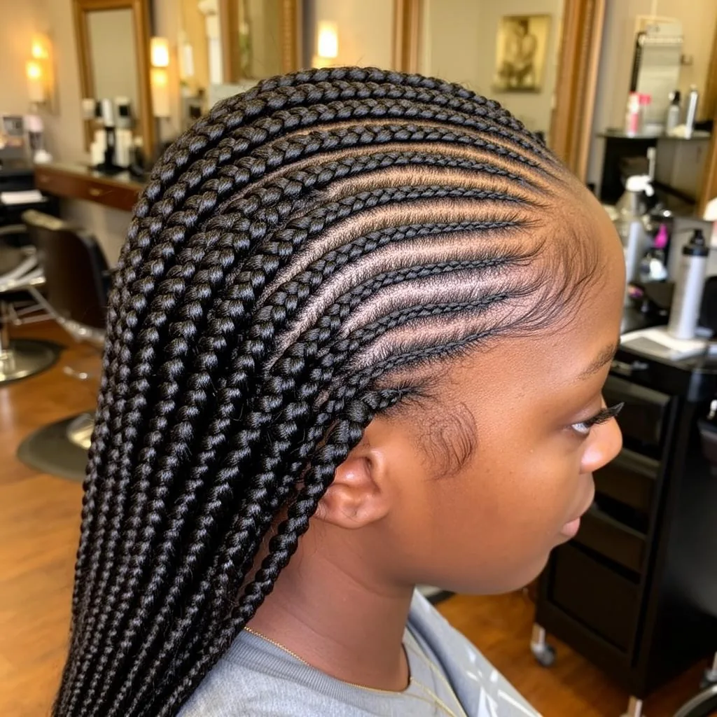 Stitch braids hairstyle in Greensboro NC salon by Passionate P. Hair Lounge